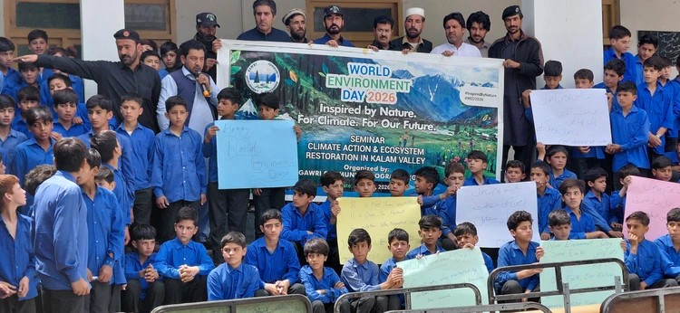 Students carrying thematic placards and banners led a peaceful march from the school premises to the main Bazar Chowk